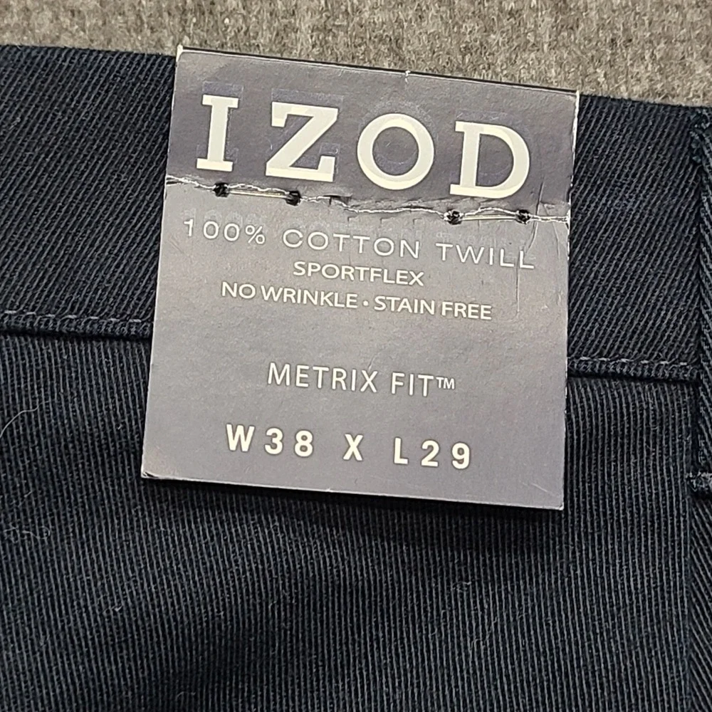 IZOD Mens 38x29 Navy Blue Pleated Cotton Twill Sportflex Pants Metrix Fit